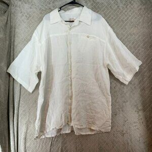 Daniel Ellissa Casual Button Up Shirt Men 2XL White Linen Short Sleeve Lagenlook